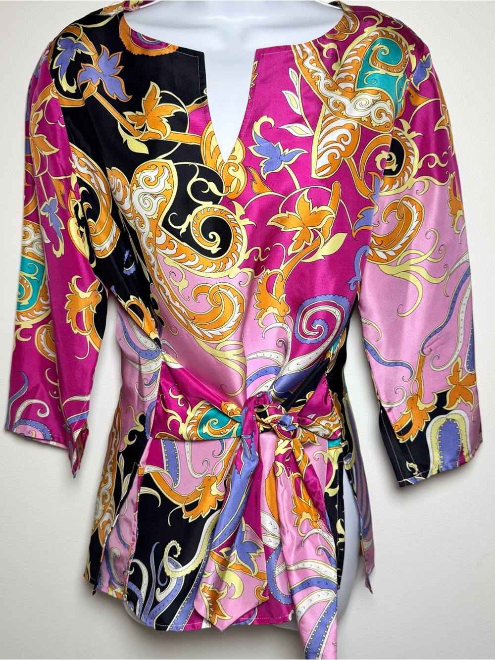 Vintage Pucci-Esque Coldwater Creek Multi Color Mod 100% Silk Blouse Size Medium